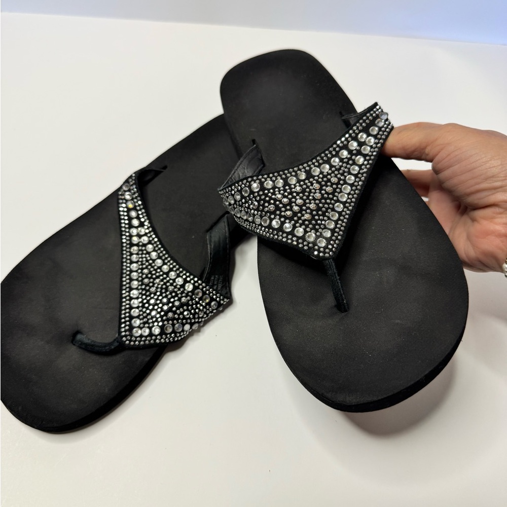 Yellow Box black Embellished Thong Sandals - Women's Sparkle Flip Flops